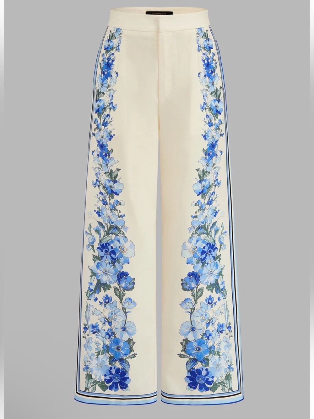 Commense Floral Belted Camisole & Wide-Leg Pants Set - Cream with Blue Floral M - Picture 3 of 8